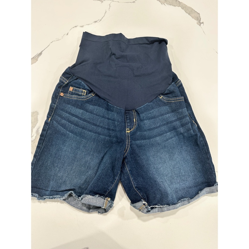 Maternity Denim Shorts S Dark Wash Over Belly Raw Hem Small